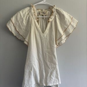Ollari New York Caroline Blouse Ecru Cream Ruffle Sleeve Women's Top